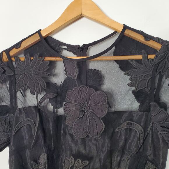 Milly Hannah Organza Belted Floral Embroidered Mini Dress Black Sheer Size 6 NEW - Picture 7 of 16